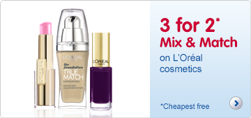 3 for 2 on L'Oreal cosmetics